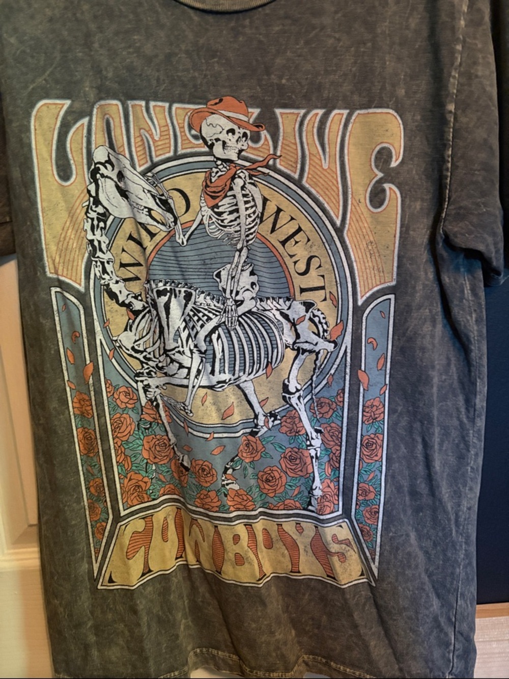 Western Skull Rider Graphic Short Sleeve Tee - Charcoal